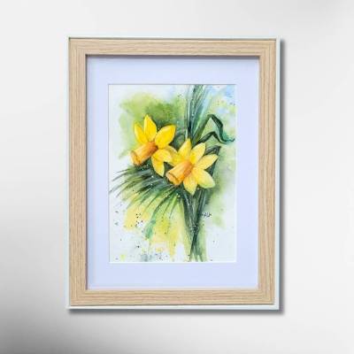 Frühlingsaquarell Osterglocken – Original, gerahmt, Unikat 21 x 27 cm