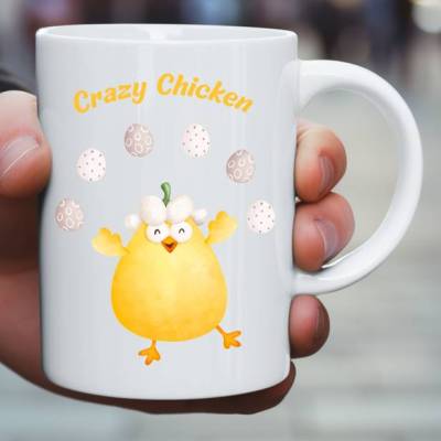 Crazy Chicken Tasse, Hühner Tasse, Tasse Crazy Chicken, Hühner Frühstückstasse, Tasse mit Huhn, Hühner Motivtasse