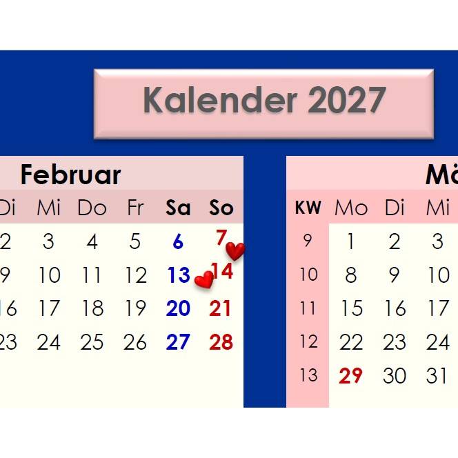 Jahreskalender 2027 auf einen Blick - Rosé auf Königsblau PDF – DIN A4