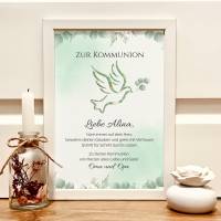 Personalisiertes Geldgeschenk zur Kommunion – Kommunionsgeschenk Bilderrahmen mit Namen & Taubenmotiv