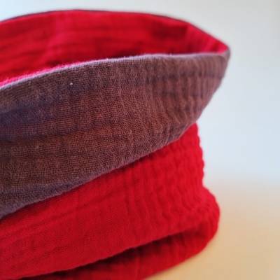 Wickelloop MUSSELIN Bio - Color-Blocking in rot-mokkabraun - von he-ART by helen hesse