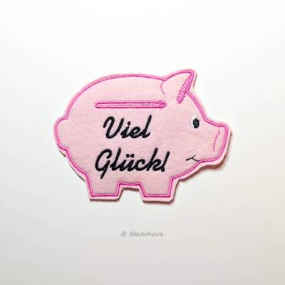 Glücksschwein Geldgeschenk gestickt auf Filz – Viel Glück! liebevoll & originell