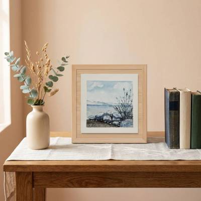 Aquarellbild Steiniges Ufer am See