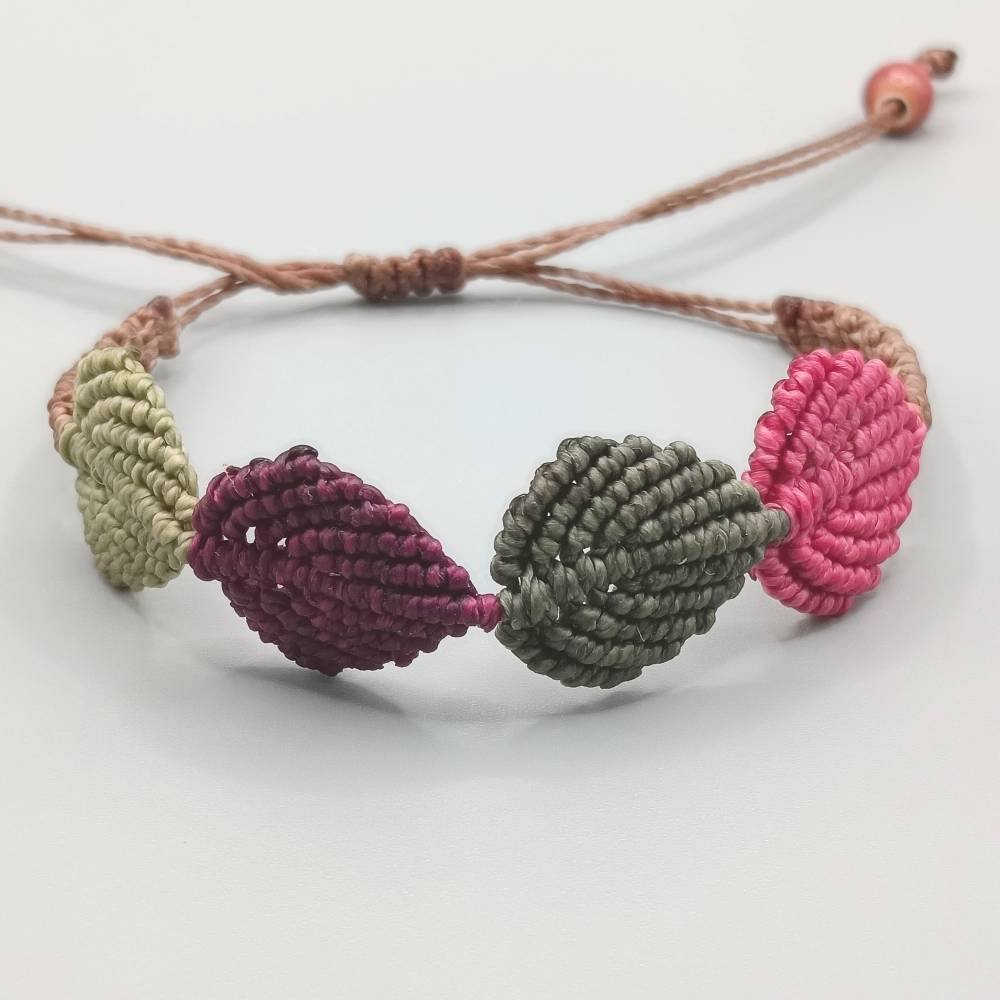 Makramee Schmuckset bestehend aus Kette und Armband Motiv Blätter Bild 3