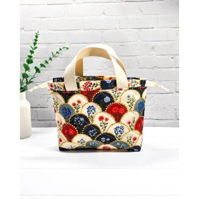Projekttasche für Stricken – Stricktasche Baumwolle mit Kordelzug & Tragegriff | Field Bag | Blumenmotiv
