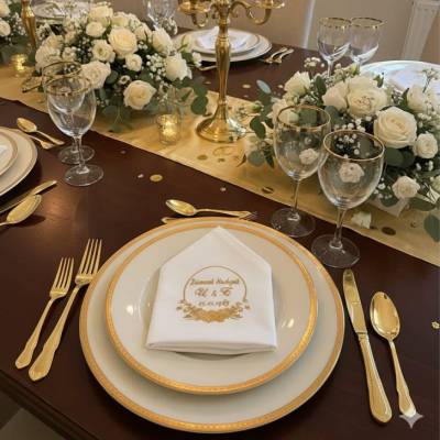 Stoffservietten Diamant Hochzeit Monogramm und Datum
