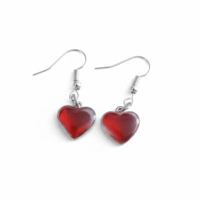 Herz Ohrringe Rot Epoxidharz Edelstahl Damen Handmade Schmuck Geschenk Valentinstag