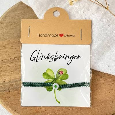 Personalisiertes Glücksarmband – Makramee Armband mit Kleeblatt – Geschenk & Glücksbringer