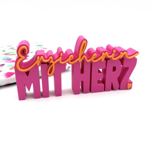 3D Schriftzug Erzieherin, ERZIEHERIN MIT HERZ, versch. Farben zur Auswahl, 3D Druck, Geschenk zum Kindergartenabschied