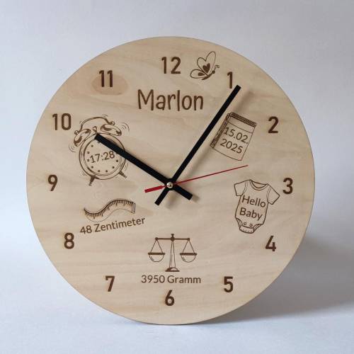 Personalisierte Wanduhr Holz mit Geburtsdaten Geburtsuhr Babygeschenk Geburtsdatum Junge Mädchen