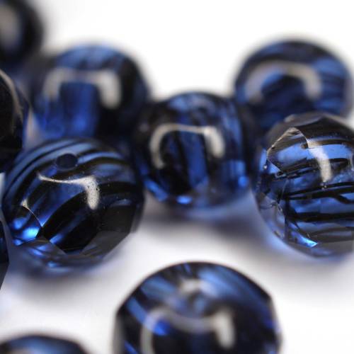 10 Montana Striped Rondelle böhmische Perlen 6x9mm, tschechische feuerpolierte facettierte Glasperlen DIY Glasschliff