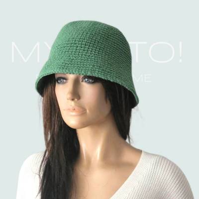 Bucket Hat, grün, Baumwolle, gehäkelt, Sonnenhut, Fischerhut, Eimerhut