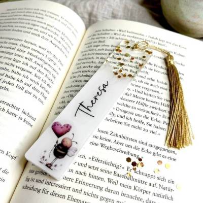 Lesezeichen mit Wunschname personalisiert, Epoxidharz Biene, Geschenk Einschulung & Schultüte, inkl. Geschenkverpackung