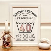 Personalisiertes Geldgeschenk 40. Geburtstag mit Humor – Pflegehinweise Bilderrahmen für Frauen