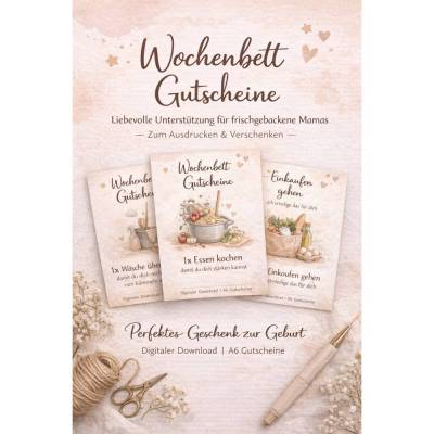 Wochenbettgutscheine | Set zum Ausdrucken – Liebevolle Hilfe für frischgebackene Eltern | Digitaler Download