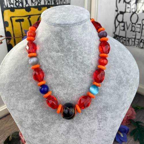Damen Halskette Katzenauge Muranoglas Perlen Howlith Glaskristall Handgemacht Schmuck Geschenk