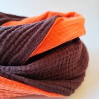 Wickelloop MUSSELIN Bio - Color-Blocking in schokobraun-hellorange - von he-ART by helen hesse
