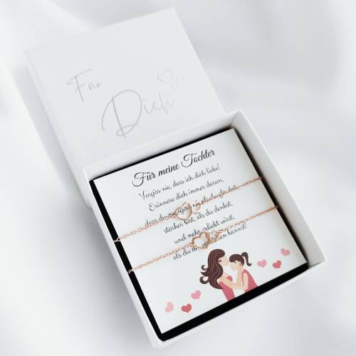 Mutter Tochter Armband Geschenk 2er Set | Symbol & Farbe wählbar | 316L Edelstahl Gold Roségold | Karte + Geschenkbox