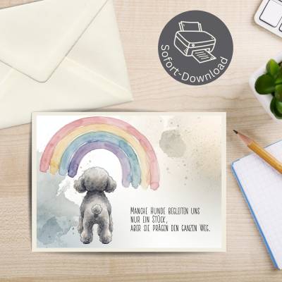 Digitale Tiertrauerkarte „Ein Stück Weg“ – Pudel und Regenbogen