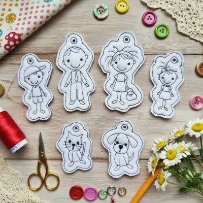 Stickdatei Anhänger Strichmännchen Familie Doodle – Mama, Papa, Baby, Junge & Mädchen Set 2653