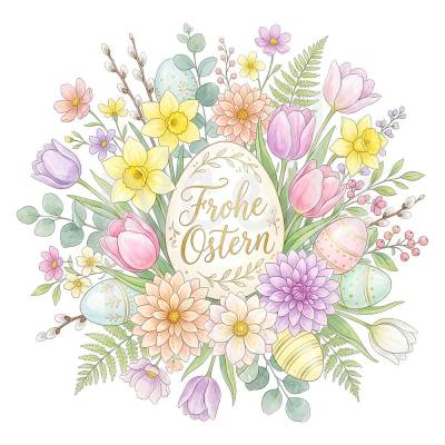 Frohe Ostern Clipart Digital Download | Blumen Frühlingsdeko Grafik für Karten & DIY I Vorlage Einladung