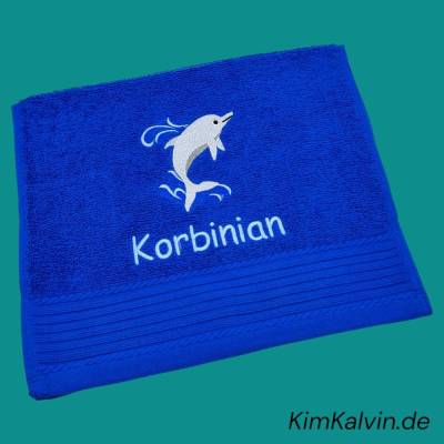 Gästehandtuch ( 30 x 50 cm ) + Motiv Delfin / Delphin (#Nr. 34 ) + Name / Kinderhandtuch