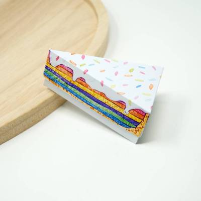 5 Papier Tortenstück zum basteln, Regenbogen | Geschenkverpackung Torte | Bastelvorlage