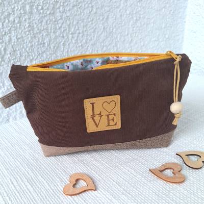 Universaltasche mit Reißverschluß aus Kord in braun kombiniert mit Kunstleder in beige