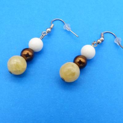 Edelsteinohrringe, gelb braun weiß silber, Achat Koralle Ohrschmuck, Ohrhänger