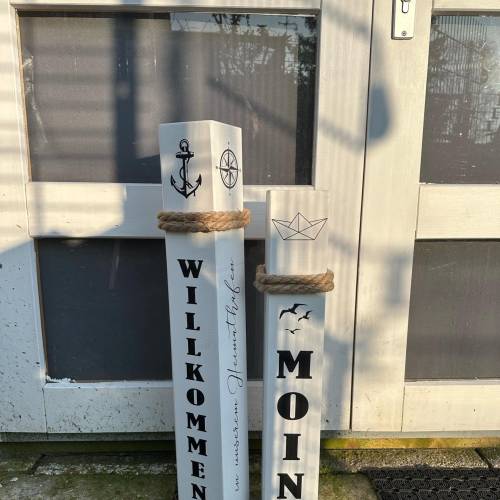 Personalisiertes Geschenk Hauseingang – Maritime Holzsäulen mit Namen | Heimathafen Deko Garten