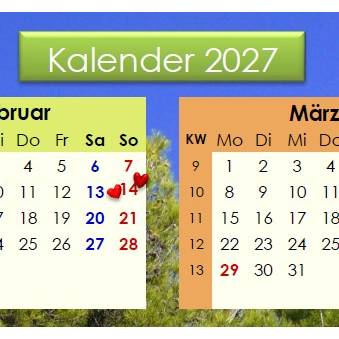 Jahreskalender 2027 auf einen Blick – Pinienwälder -  PDF – DIN A4 zum Ausdrucken Bild 3