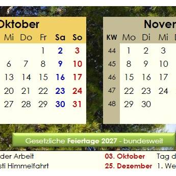 Jahreskalender 2027 auf einen Blick – Pinienwälder -  PDF – DIN A4 zum Ausdrucken Bild 6