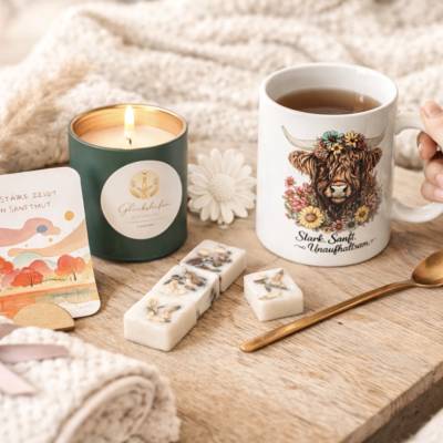 Geschenkset für Frauen – Kerze, Tasse & Wohlfühlset handgemacht | Geschenkidee Geburtstag, Mama & Freundin