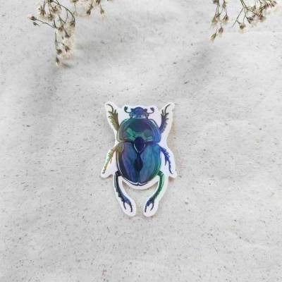 B-Ware: 3er-Set Holografische Sticker "Aquarell Blauer Käfer" Vinyl Aufkleber