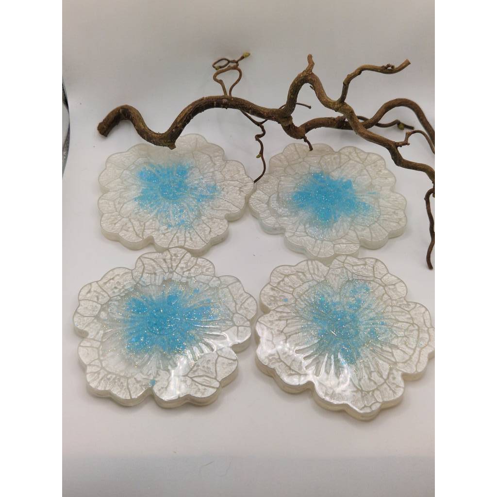 Blumenuntersetzer 4er Set Samt-Hellblau