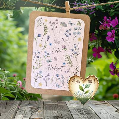Einpflanzbare Hochzeitskarte aus Samenpapier | nachhaltige Grußkarte zur Hochzeit | Blumen-Geschenk für das Ehepaar
