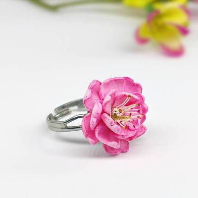 Kirschblüten Ring Verstellbar Polymer Clay Sakura Rosa Blütenring Geschenk Für Mama, Geschenk für Schwester