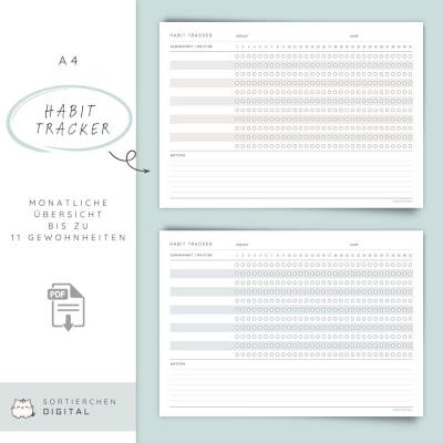 Habit Tracker Deutsch A4 PDF | 5 Farben | Monatlicher Gewohnheiten Tracker zum Ausdrucken