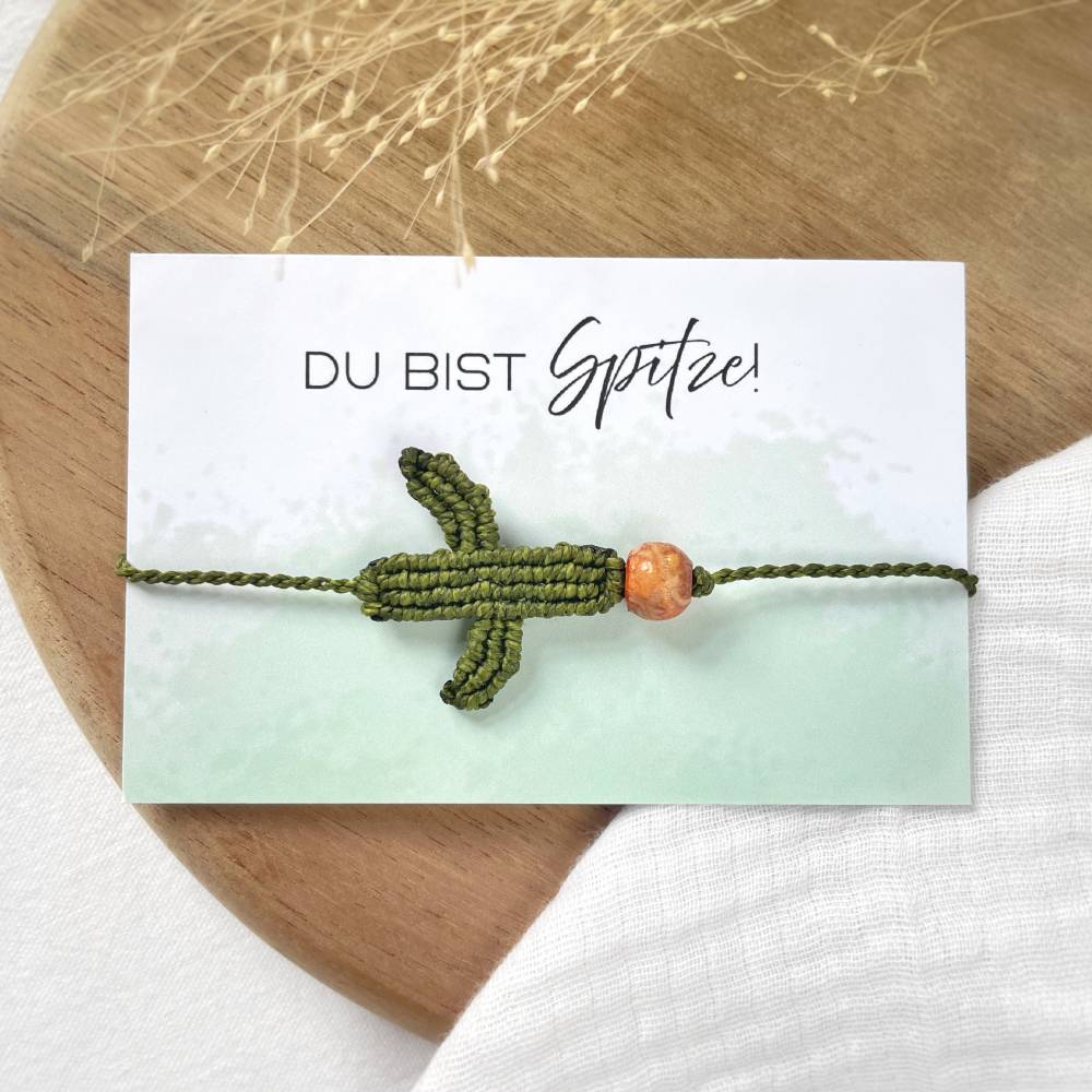 Makramee Kaktus Armband – personalisierter Schmuck, Mutmacher Armband mit Spruch, humorvolles Geschenk Bild 1