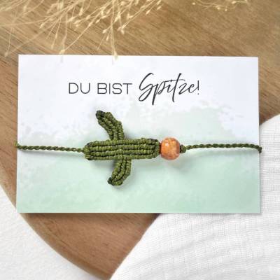 Makramee Kaktus Armband – personalisierter Schmuck, Mutmacher Armband mit Spruch, humorvolles Geschenk