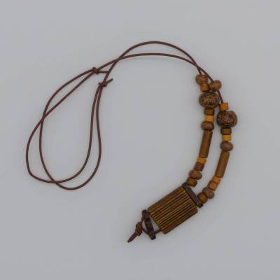 Keramikkette Mix, braun ocker, Halskette, V-Kette, unisex, Keramikperlen, Lederkette, Schiebeknoten, Indian Style, Boho