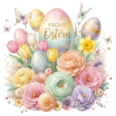 Frohe Ostern Clipart Digital Download | Blumenbouquet Frühlingsdeko Grafik für Karten & DIY I Vorlage Einladung