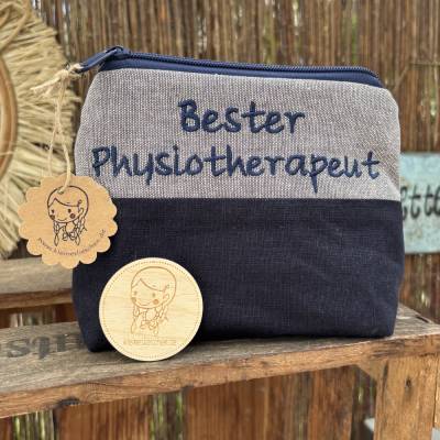 Schminktasche Physiotherapeutin mit Herz – Geschenk Kosmetiktasche Handarbeit Kulturbeutel