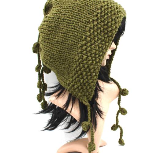 Spezielle Kapuze Chunky Boho,Beanie,Super, Strickmütze, Mütze, Dreads, Look!Olive!Neu!