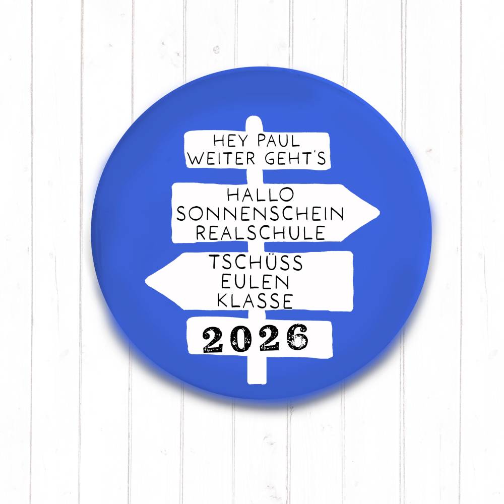 Personalisierter Magnet Tschüss Grundschule 2026 | Wegweiser Motiv | 8 Farben | 38/59mm | Wunschtext Bild 2