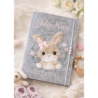 U-Heft Hülle Filz personalisiert mit Namen – Hase – Untersuchungsheft Hülle Baby – Geschenk zur Geburt