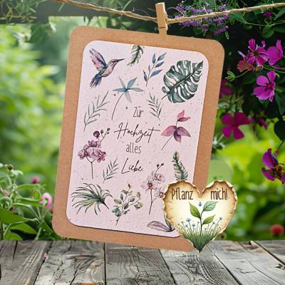 Einpflanzbare Hochzeitskarte aus Samenpapier | nachhaltige Grußkarte zur Hochzeit | Blumen-Geschenk für das Ehepaar