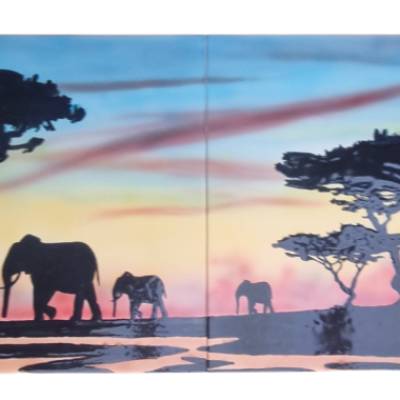 Fliesenbild "Afrika" HANDMADE – Dekorfliesen mit Airbrushtechnik, geeignet zum Einarbeiten in Fliesenbelag