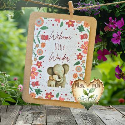 Einpflanzbare Karte zur Geburt aus Samenpapier | nachhaltige Karte zur Geburt | liebevolles Baby Geschenk