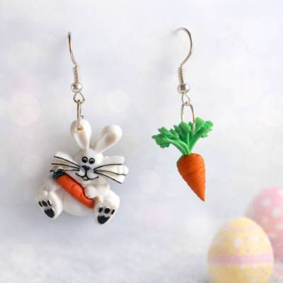 Kawaii Hase und Möhre Ohrhänger 925 Silber – Süßer Osterschmuck